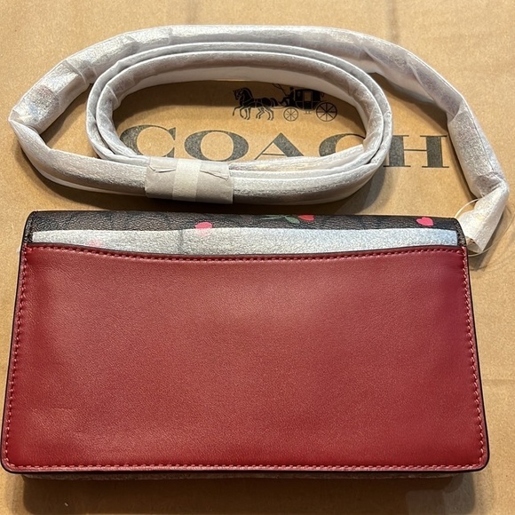 Coach Anna Foldover Clutch Crossbody In Signature Canvas W/Heart Petal Print - Picture 12 of 13